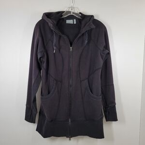 Athleta Black Ribbed Stronger Hooded Pockets Thumbholes Full Zip Sweatshirt Sz M